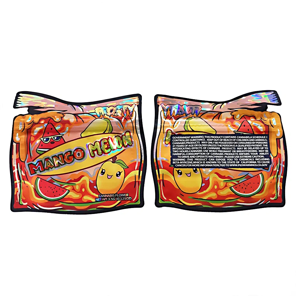 3.5g Shaped Mylar Bag – Premium Smell-Proof Flower Packaging – Frosty Mango Melon (50 Count) JSMB-35G-056