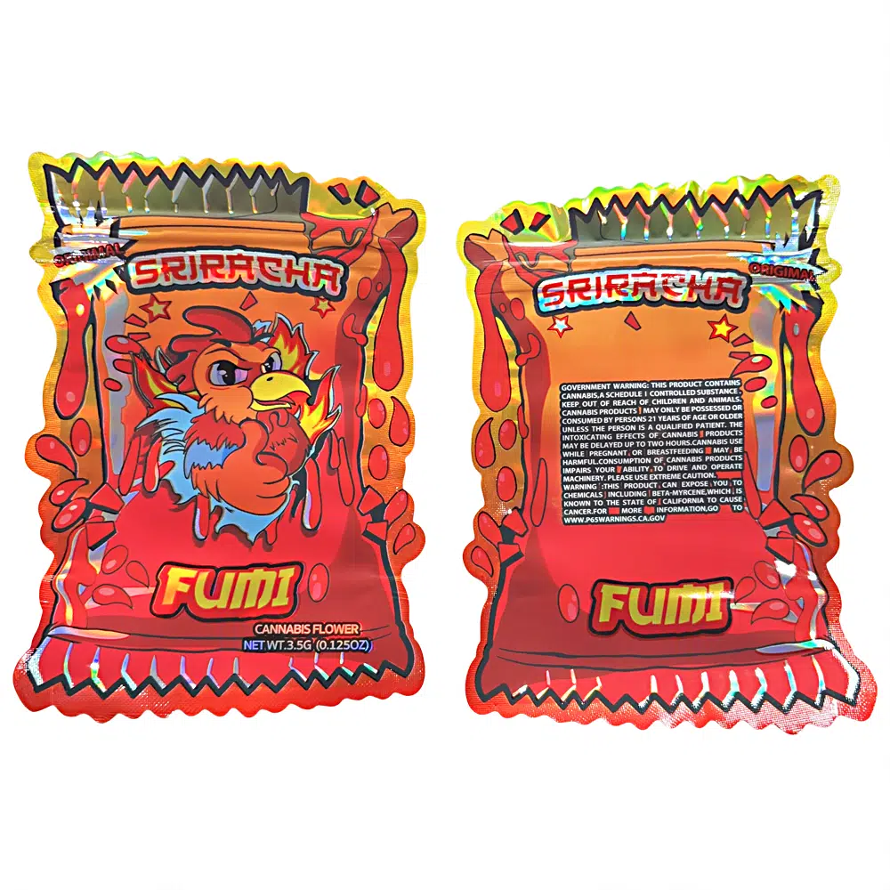 3.5g Shaped Mylar Bag – Premium Smell-Proof Flower Packaging – Fumi Sriracha (50 Count) JSMB-35G-057