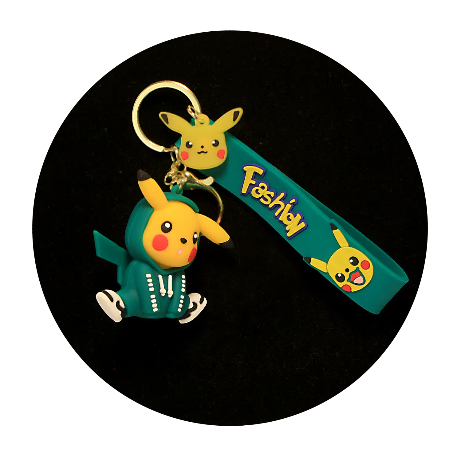 KSB-083 Anime – Pokemon – Pikachu Suit Green – Keychain With Silicone Band
