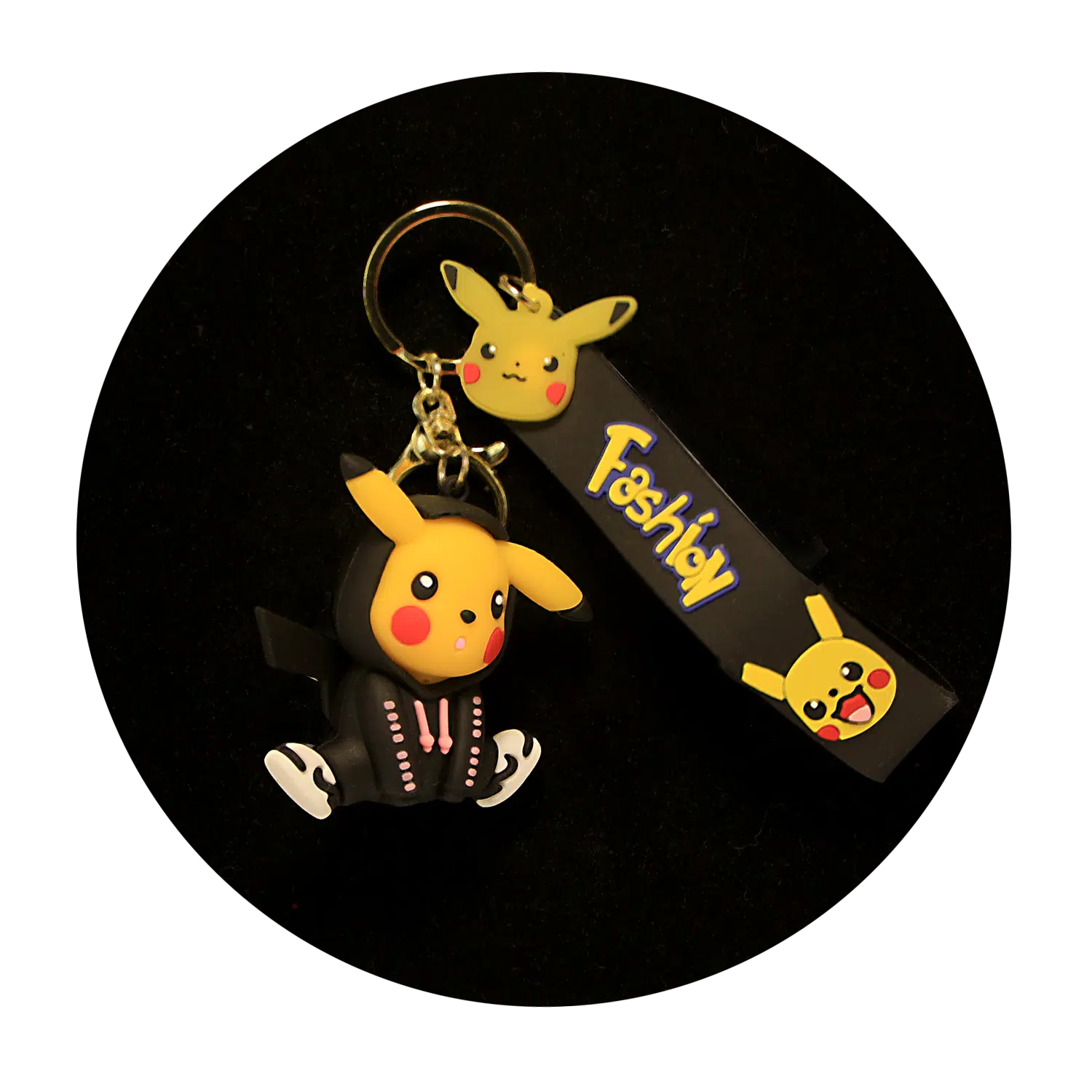 KSB-084 Anime – Pokemon – Pikachu Suit Black – Keychain With Silicone Band