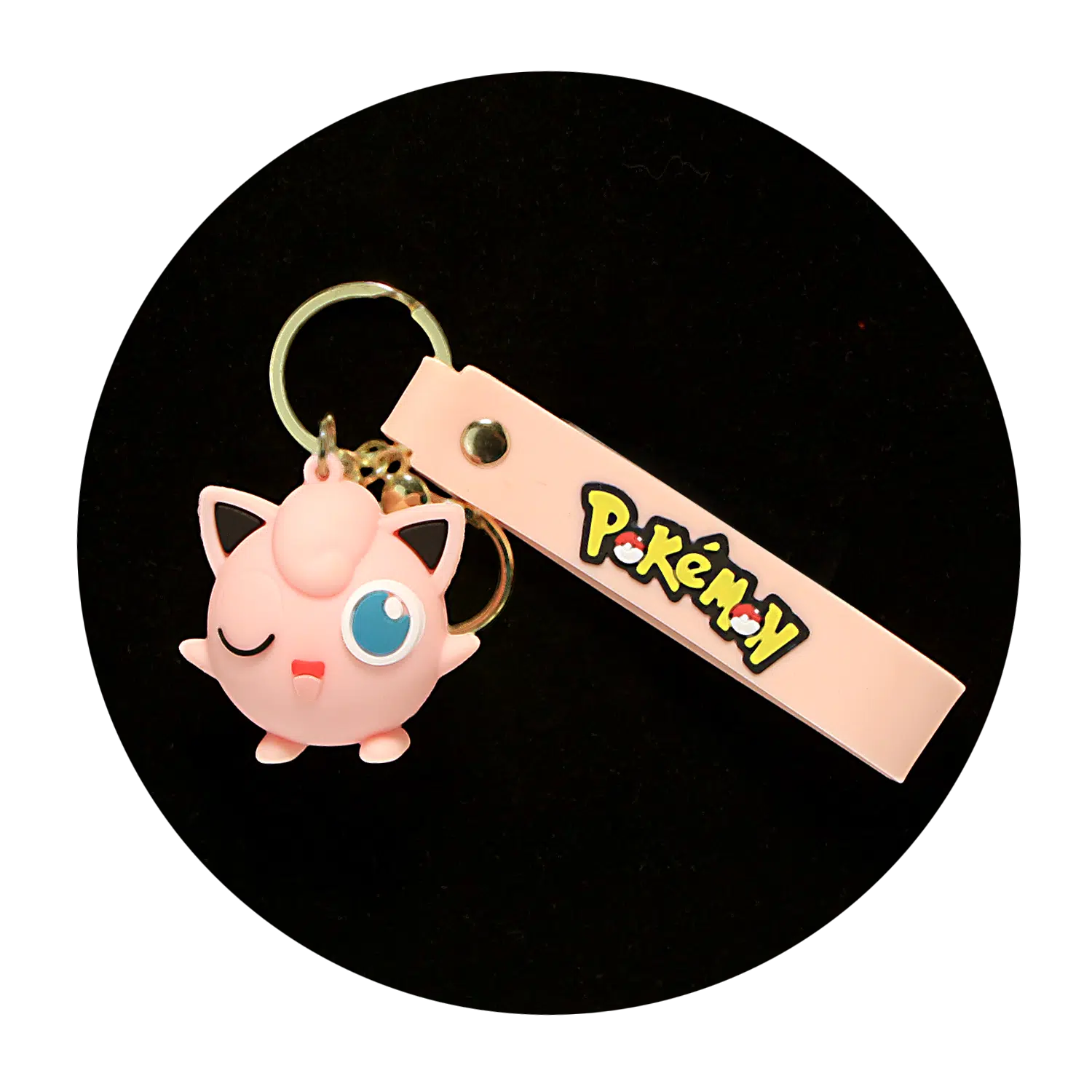 KSB-098 Anime – Pokemon – Jigglypuff Winking – Keychain With Silicone Band