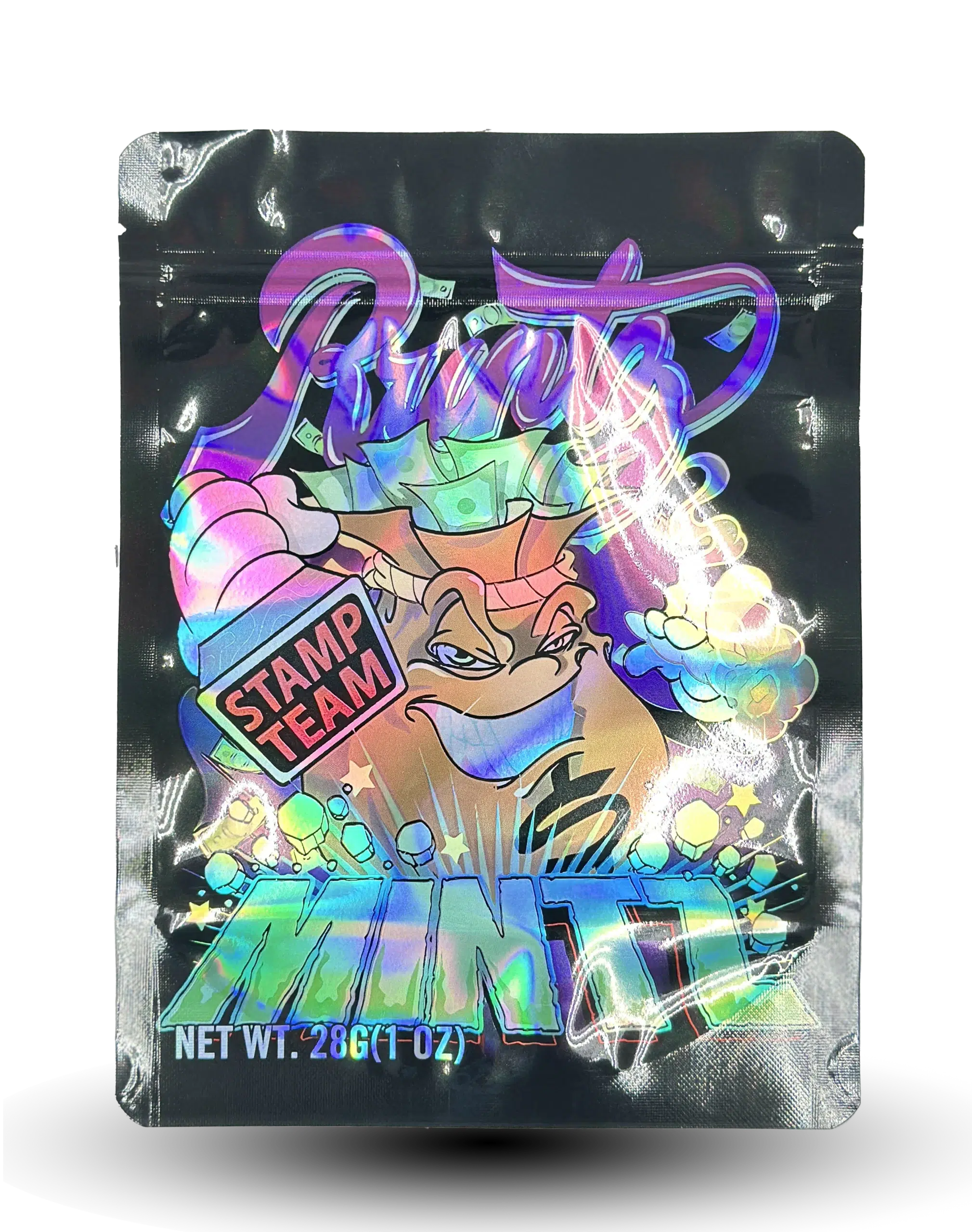 28 Gram Mylar Bag – Premium Smell-Proof Flower Packaging – Runtz Mintz (50 Count) MB-28-001