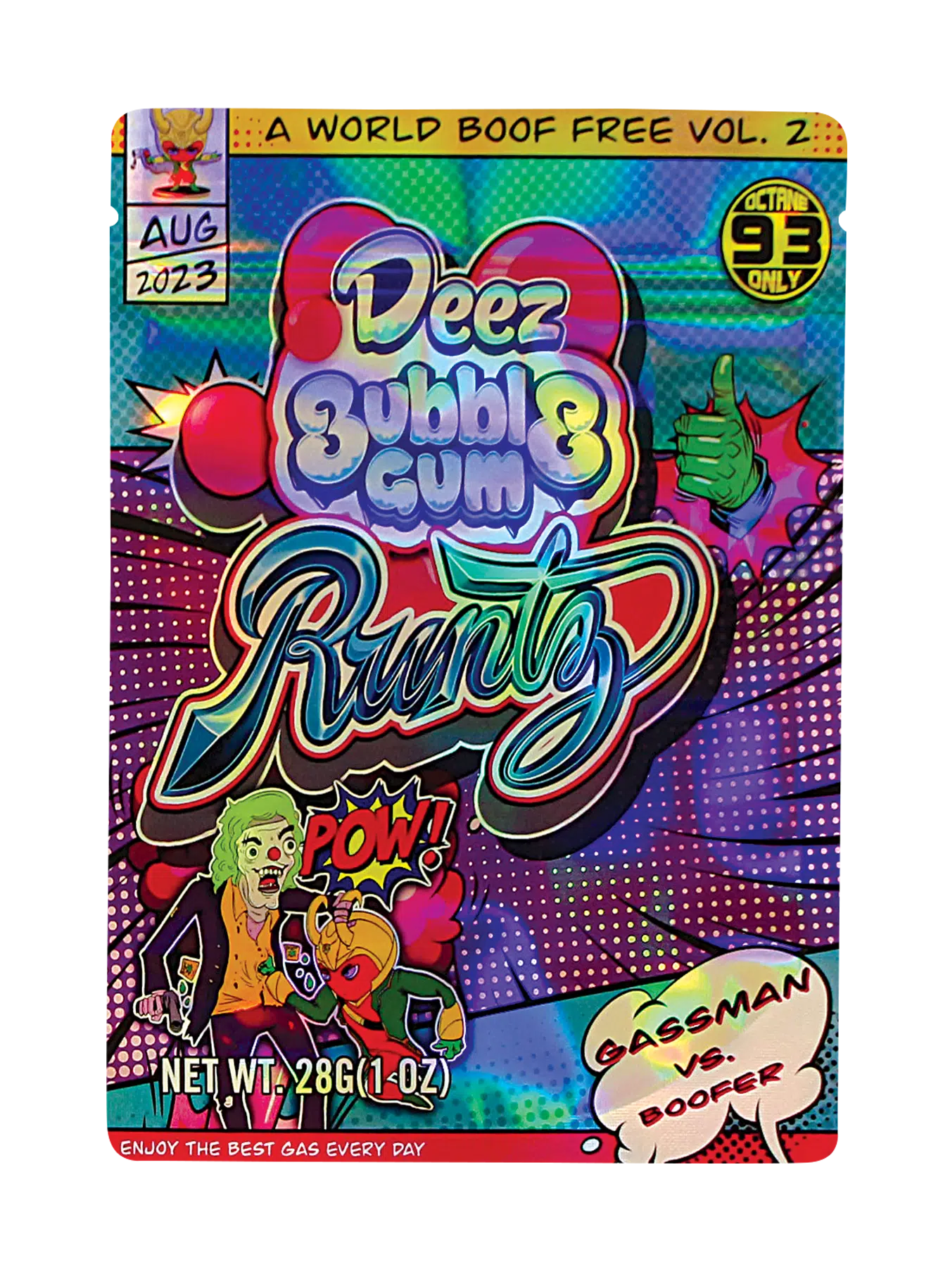 28 Gram Mylar Bag – Premium Smell-Proof Flower Packaging – Deez Bubblegum Runtz (50 Count) MB-28-009