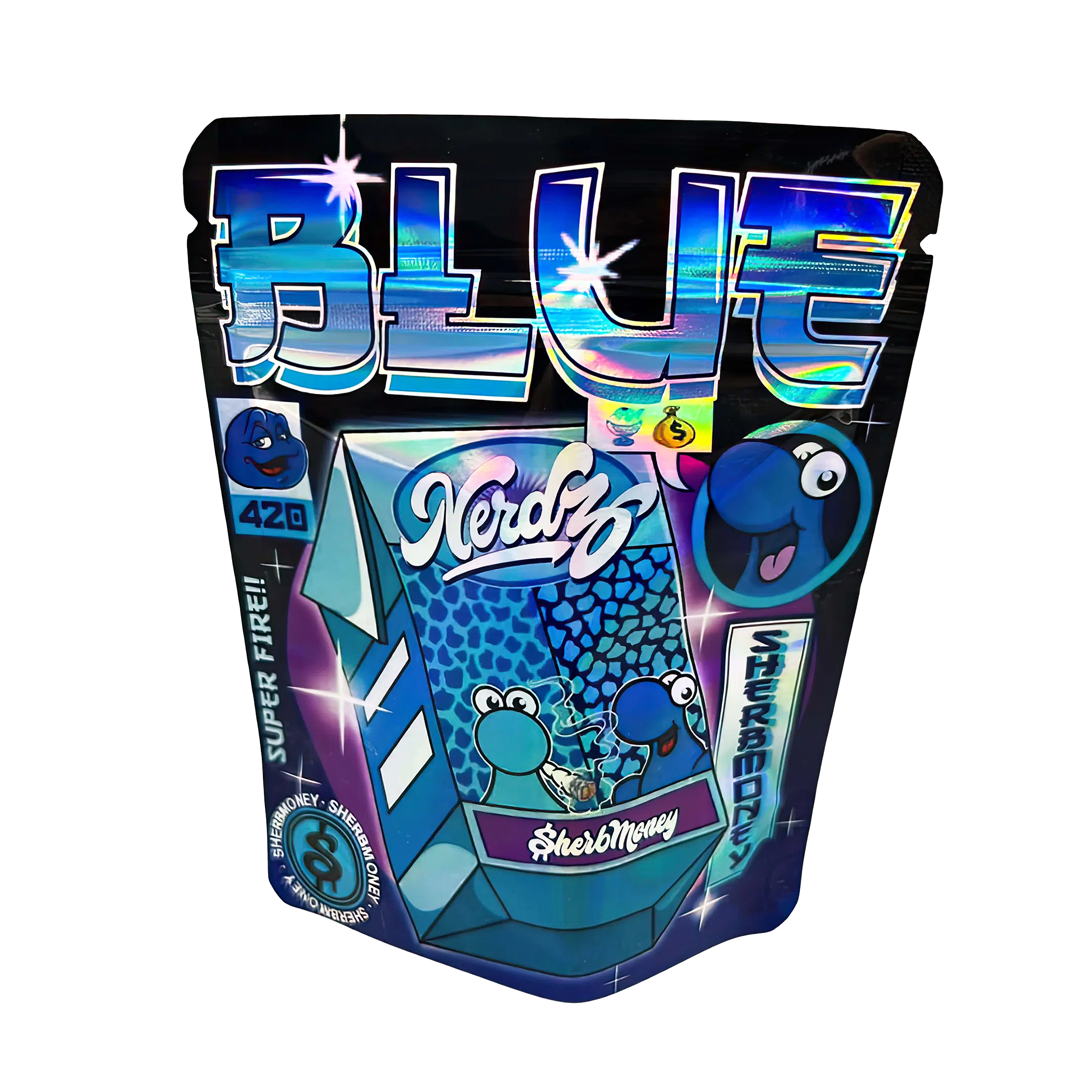 3.5 Gram Mylar Bag – Premium Smell-Proof Flower Packaging – Blue Nerdz (50 Count) MB-35G-003