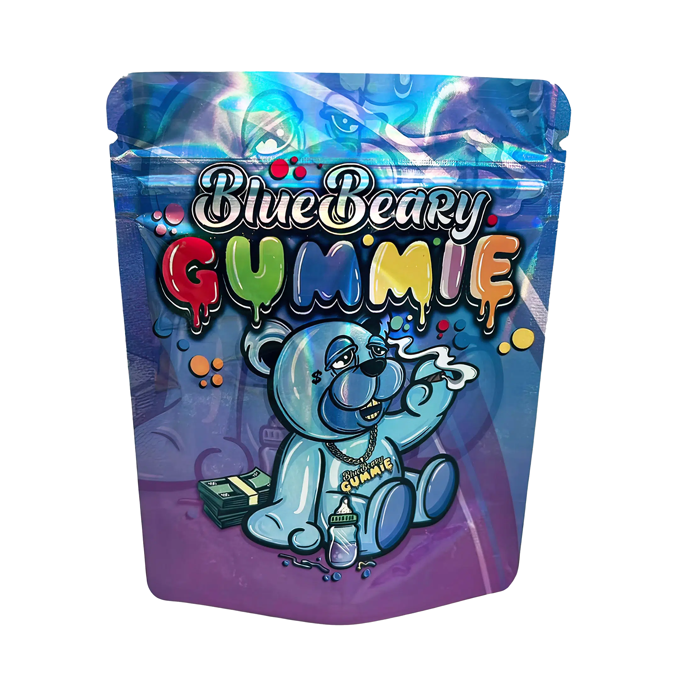 3.5 Gram Mylar Bag – Premium Smell-Proof Flower Packaging – Blue Beary Gummie (50 Count) MB-35G-008