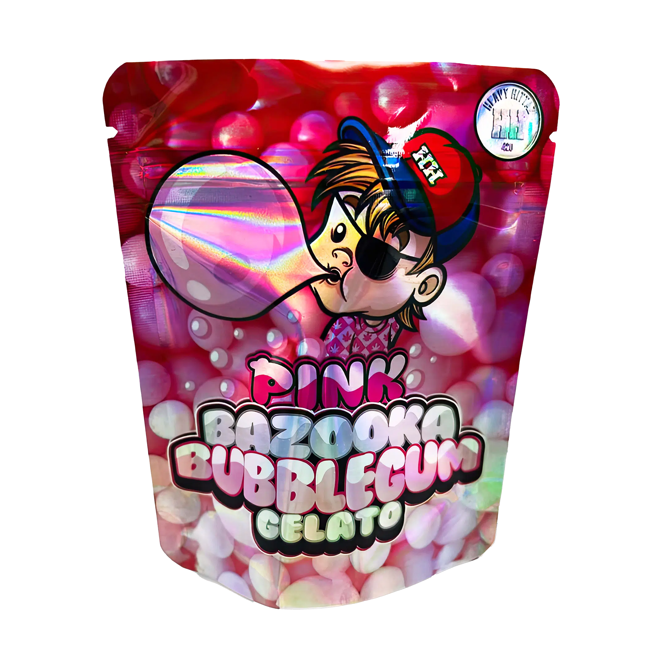 3.5 Gram Mylar Bag – Premium Smell-Proof Flower Packaging – Pink Bazooka Bubblegum Gelato (50 Count) MB-35G-013