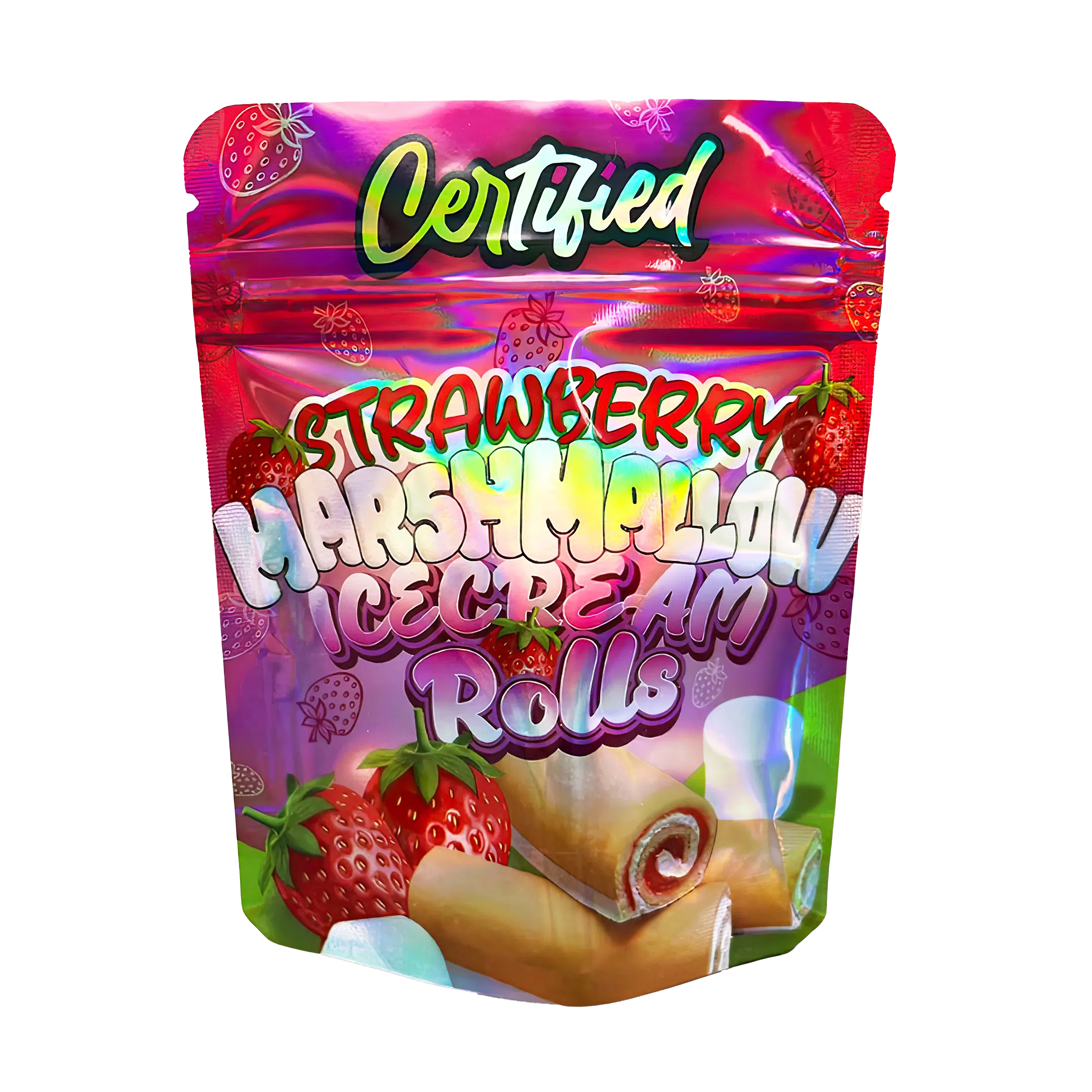3.5 Gram Mylar Bag – Premium Smell-Proof Flower Packaging – Strawberry Marshmallow Ice Cream Rolls (50 Count) MB-35G-014