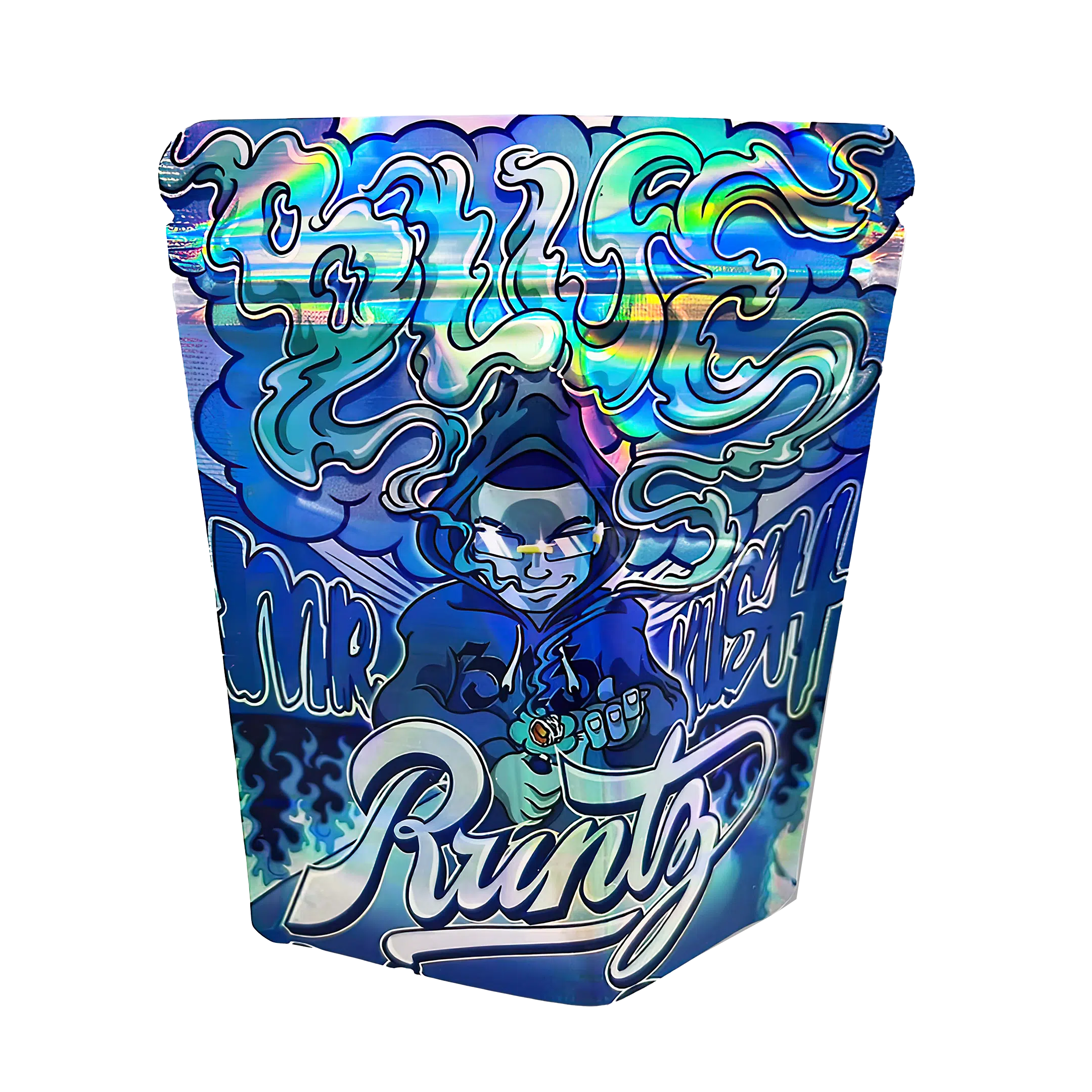 3.5 Gram Mylar Bag – Premium Smell-Proof Flower Packaging – Blue Mr Kush Runtz (50 Count) MB-35G-025
