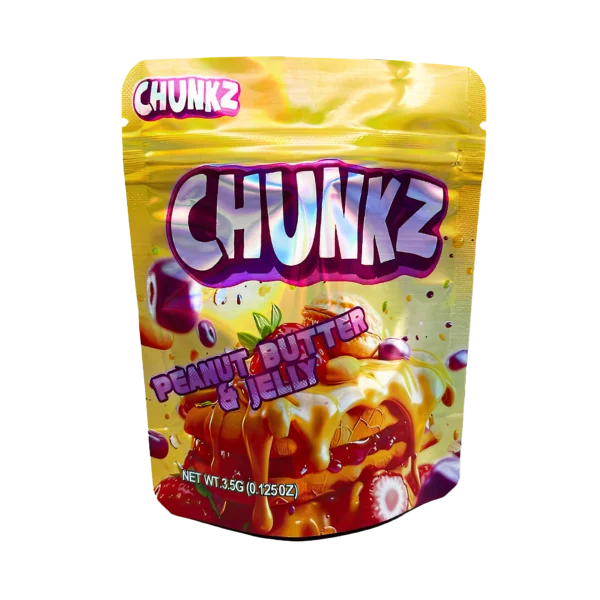 3.5 Gram Mylar Bag – Premium Smell-Proof Flower Packaging - Chunkz Peanut Butter & Jelly (50 Count) MB-35G-051