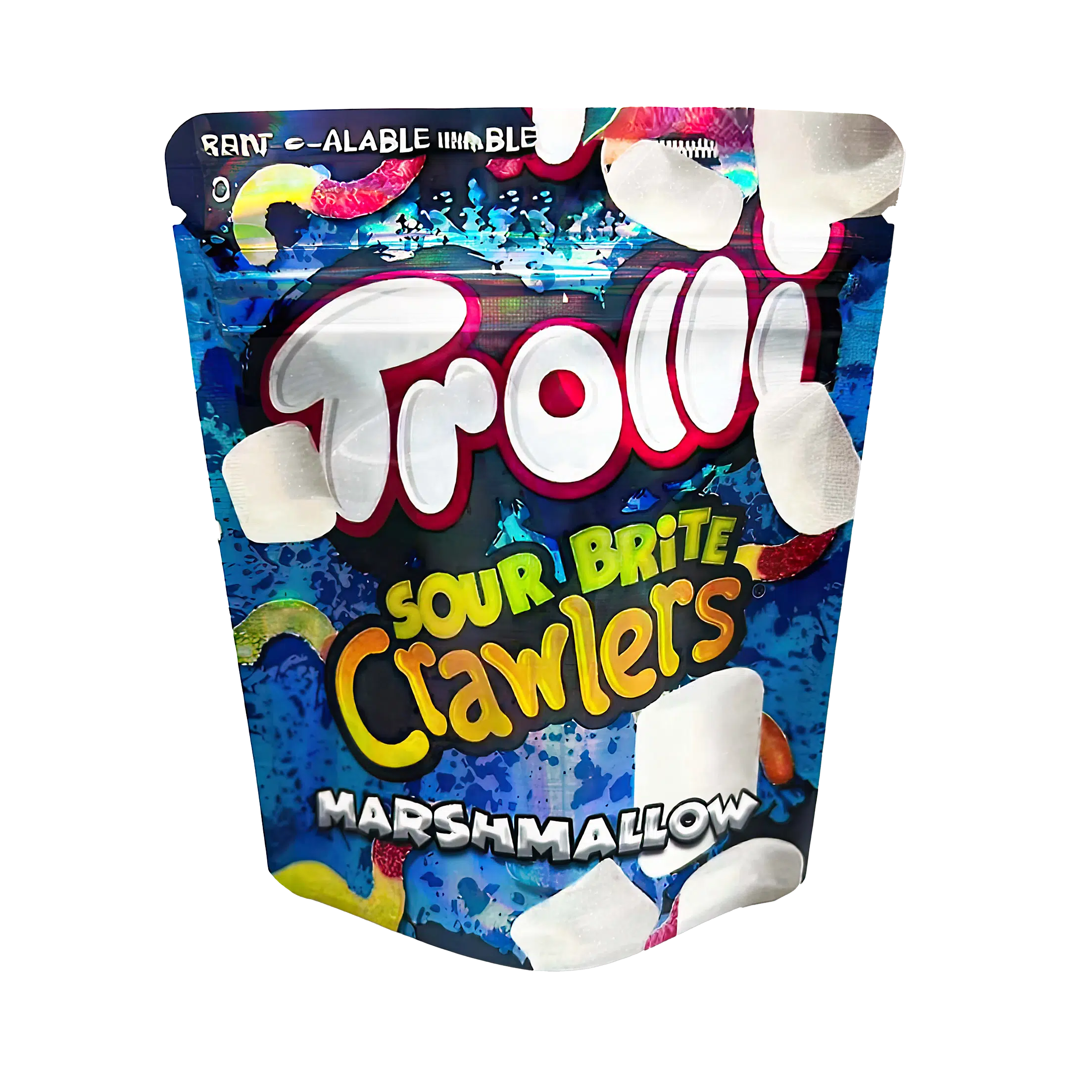 3.5 Gram Mylar Bag – Premium Smell-Proof Flower Packaging – Troll – Sour Brite Crawlers Marshmallow (50 Count) MB-35G-060