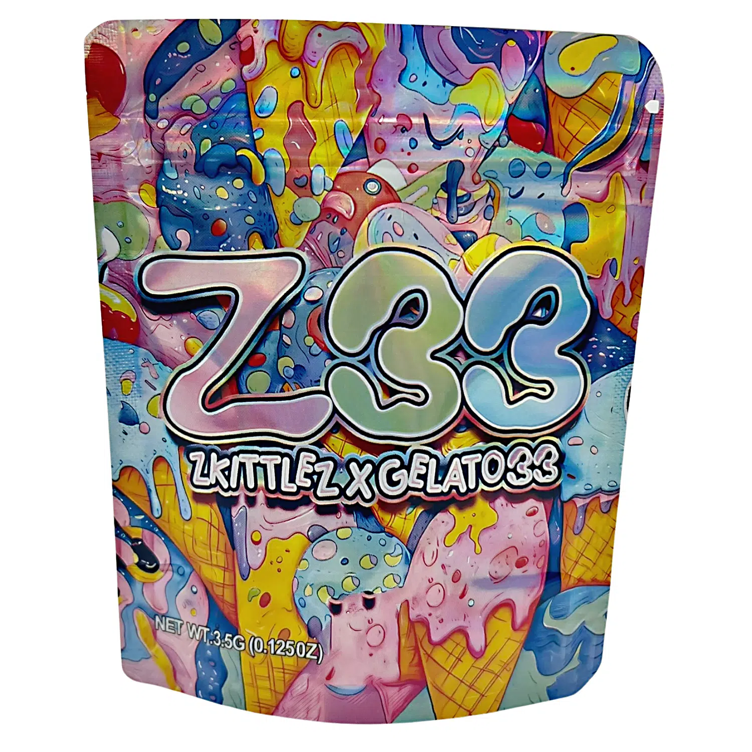 3.5 Gram Mylar Bag – Premium Smell-Proof Flower Packaging – Z33 Zkittlez X Gelato33 (50 Count) MB-35G-093