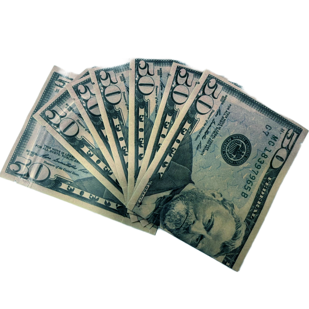 3.5 Gram Money Mylar Bag – Premium Smell-Proof Packaging – Fifty Dollar Bill Vers 1 (50 Count) MMB-35G-002