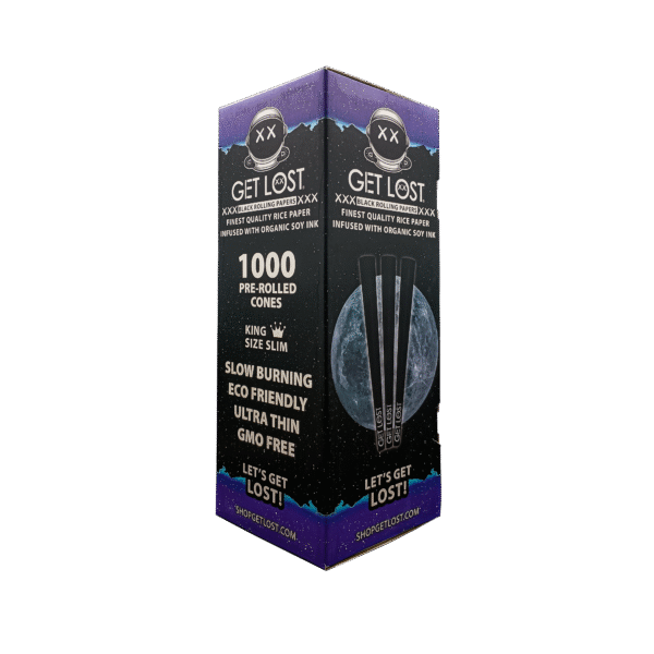 PRT-001 - Get Lost - 1000 Black Pre-Rolled Cones – King Size Slim