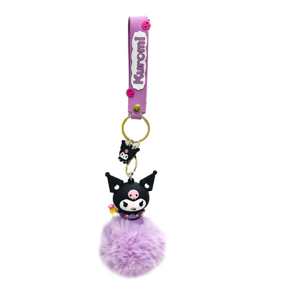 PSK-113 Pom Pom Puffy Keychain with Silicone Band - Kuromi Lavender Angry With Yellow Ring