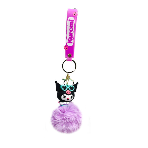 PSK-115 Pom Pom Puffy Keychain with Silicone Band - Kuromi Lavender Aqua Glasses