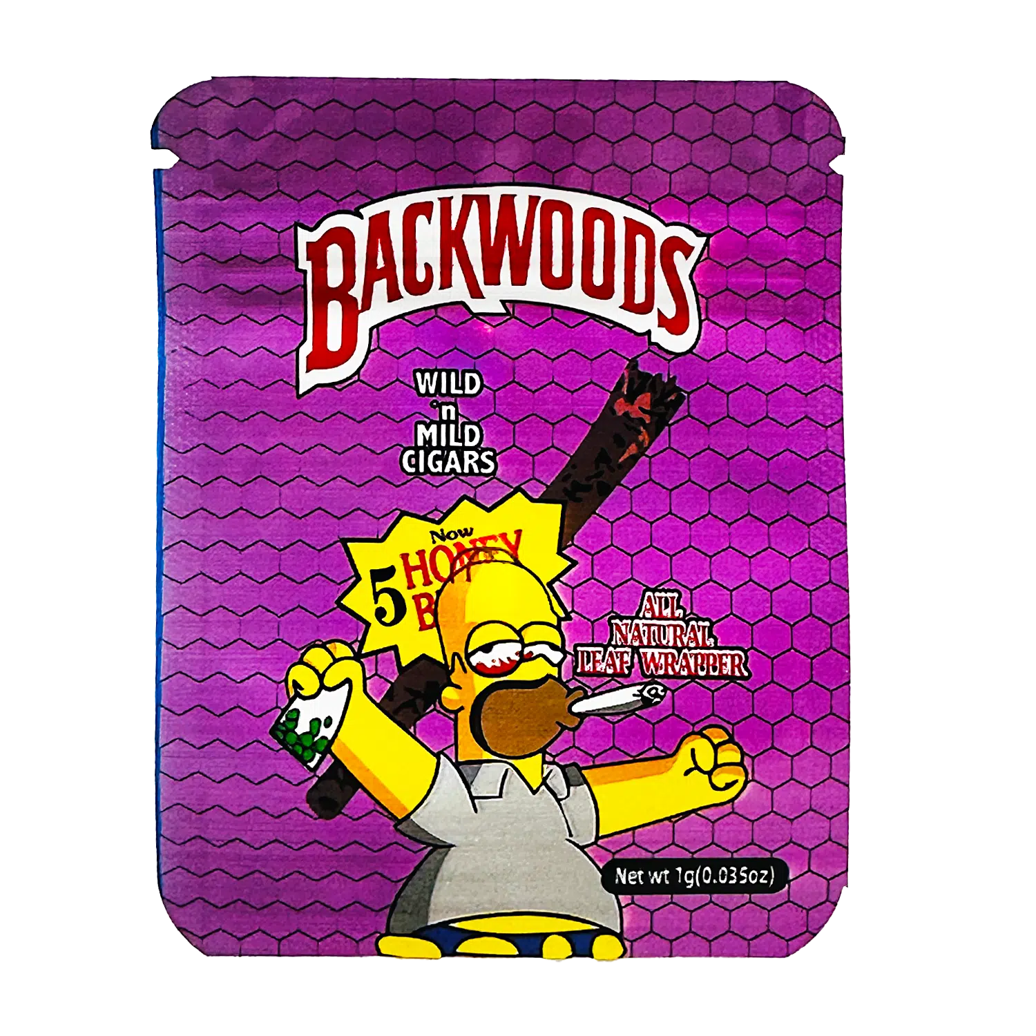 1 Gram Mylar Bag S1G Style – Premium Smell-Proof Flower Packaging – Backwoods Homer Simpson (100 Count) S1G-028