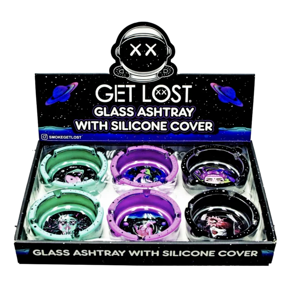 SA-6PK-015 Get Lost Glass Ashtray With Silicone Set5 (6 Count)