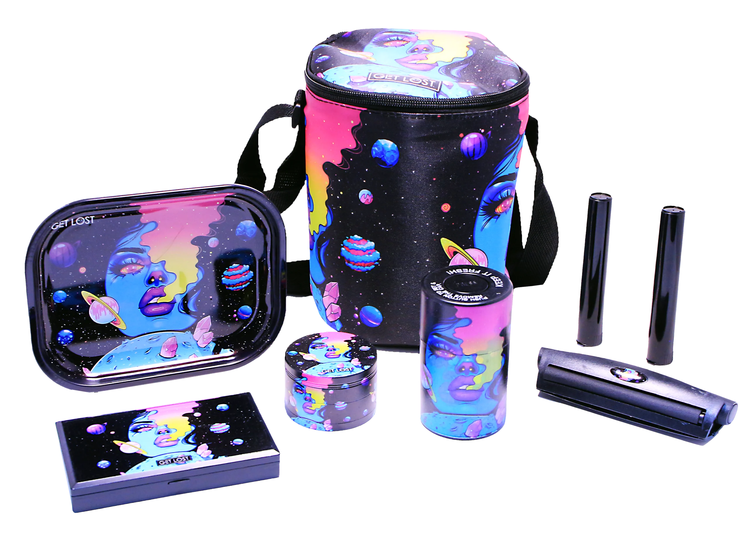 SB-GS-004 - Get Lost 7-in-1 Scale Bag Gift Set – Premium Smoking Essentials All-in-One (Galaxy Blue Smoking Girl) - Image 4