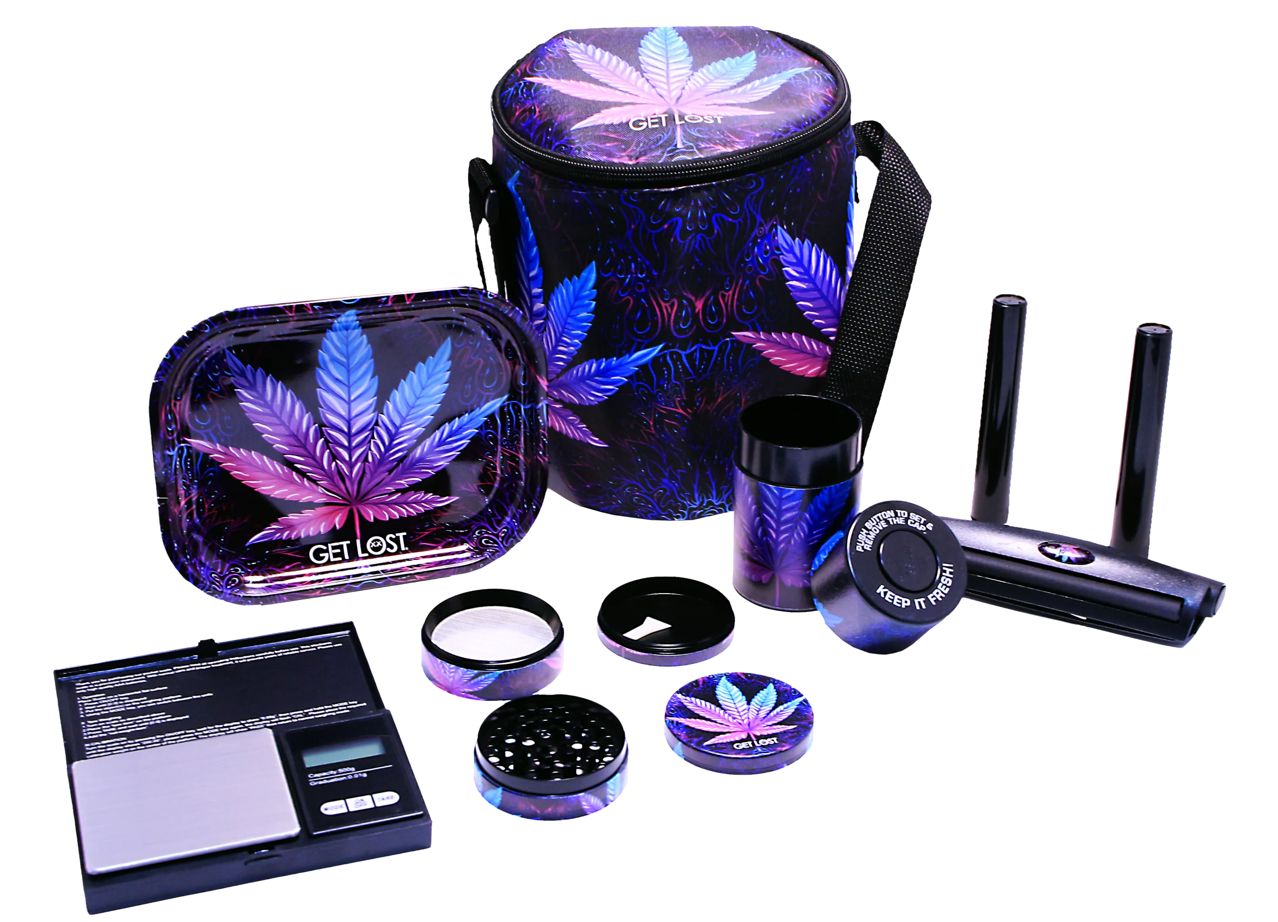 SB-GS-005 - Get Lost 7-in-1 Scale Bag Gift Set – Premium Smoking Essentials All-in-One (Cannabis Leaf) - Image 3