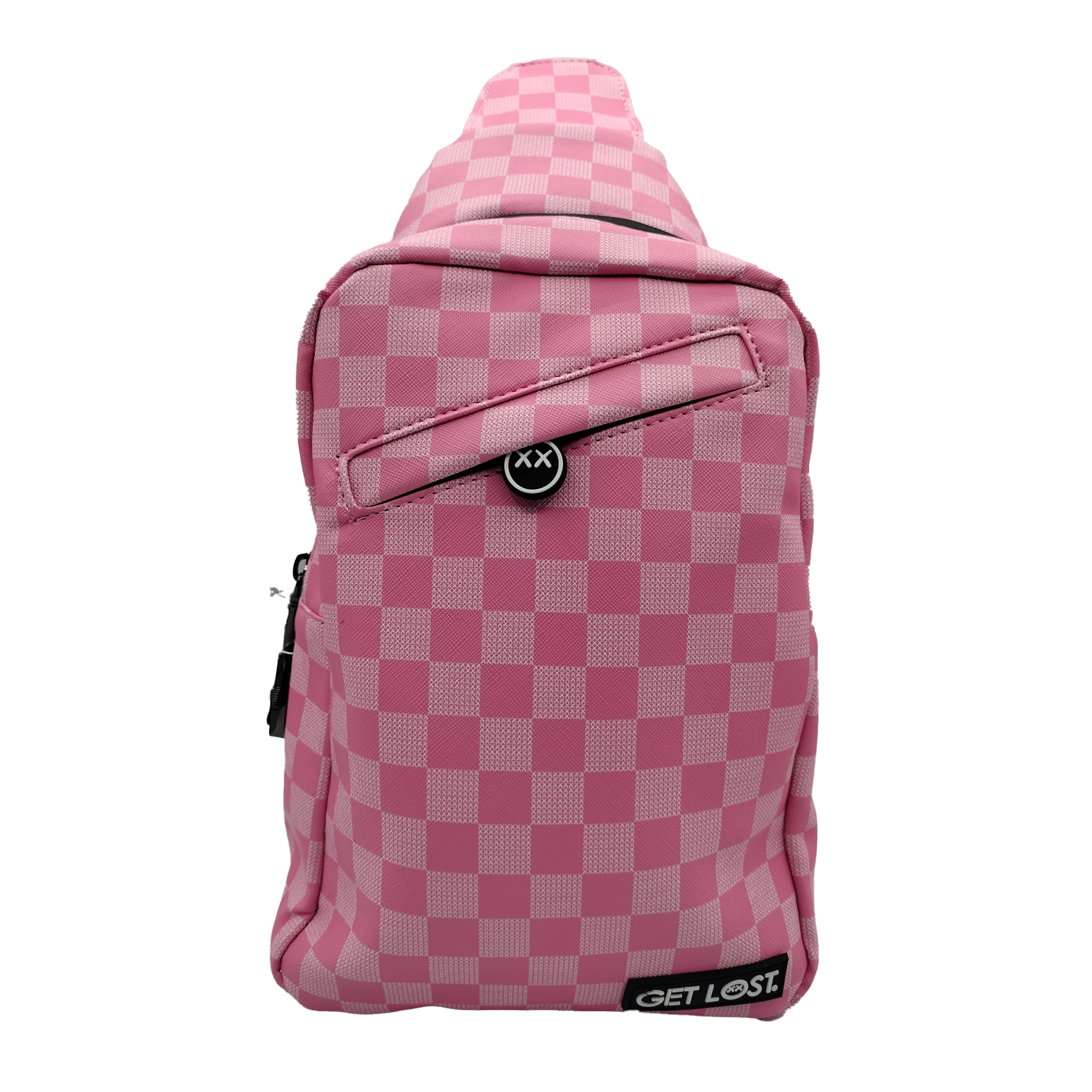 SB-SL-020 Get Lost – Premium Saffiano Leather Shoulder Bag (Pink Squares)