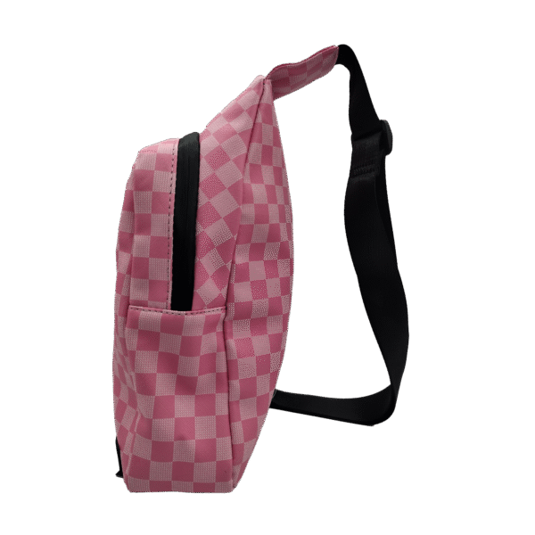 SB-SL-020 Get Lost - Premium Saffiano Leather Shoulder Bag (Pink Squares) - Image 4