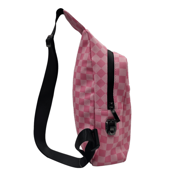 SB-SL-020 Get Lost - Premium Saffiano Leather Shoulder Bag (Pink Squares) - Image 2