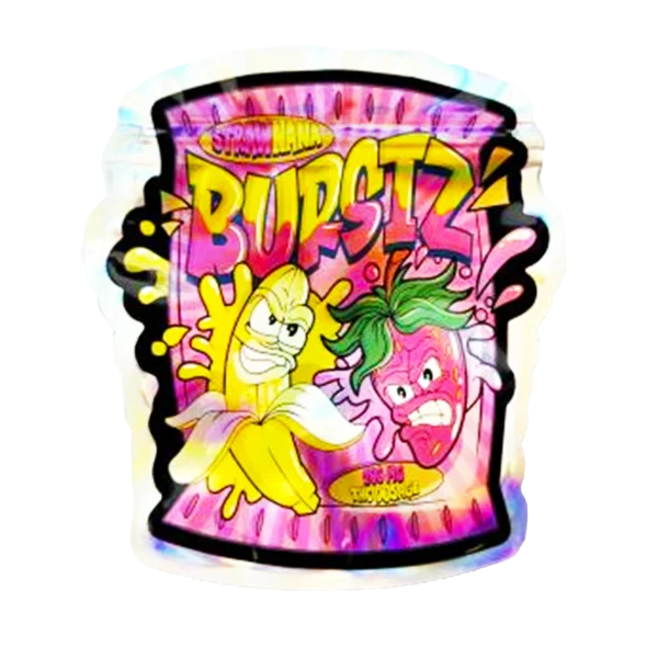 3.5g Shaped Mylar Bag – Premium Smell-Proof Flower Packaging - Strawnana Burstz (50 Count) SMB-35G-002