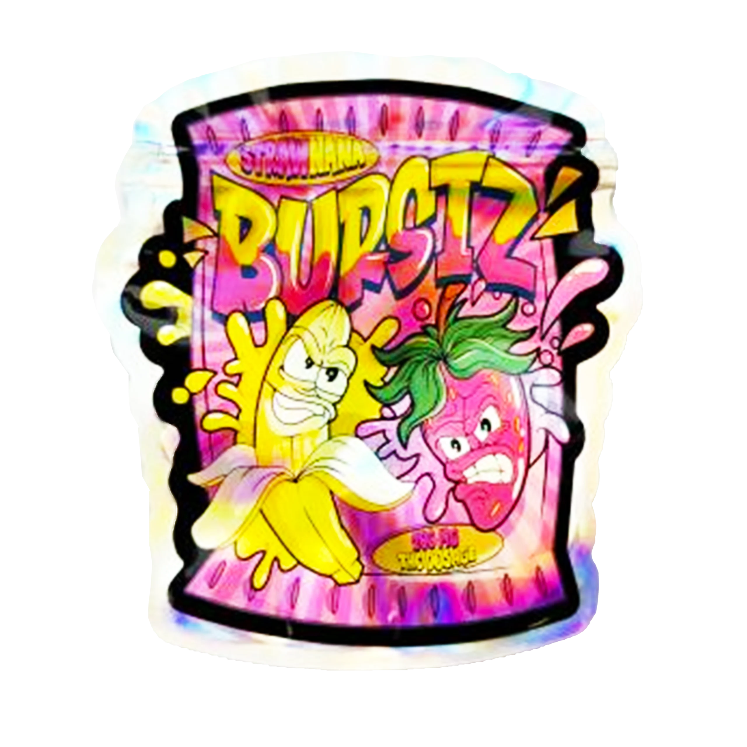 3.5g Shaped Mylar Bag – Premium Smell-Proof Flower Packaging – Strawnana Burstz (50 Count) SMB-35G-002