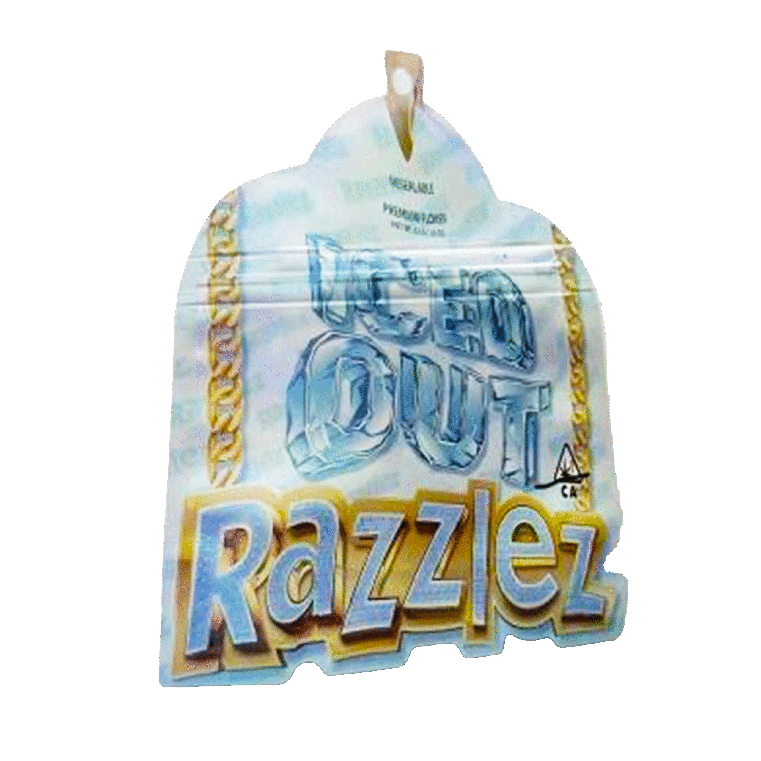3.5g Shaped Mylar Bag – Premium Smell-Proof Flower Packaging – Iced Out Razzlez (50 Count) SMB-35G-034
