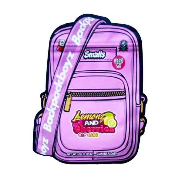 3.5g Shaped Mylar Bag – Premium Smell-Proof Flower Packaging - Backpack Boyz Lemonz and Cherries (50 Count) SMB-35G-044