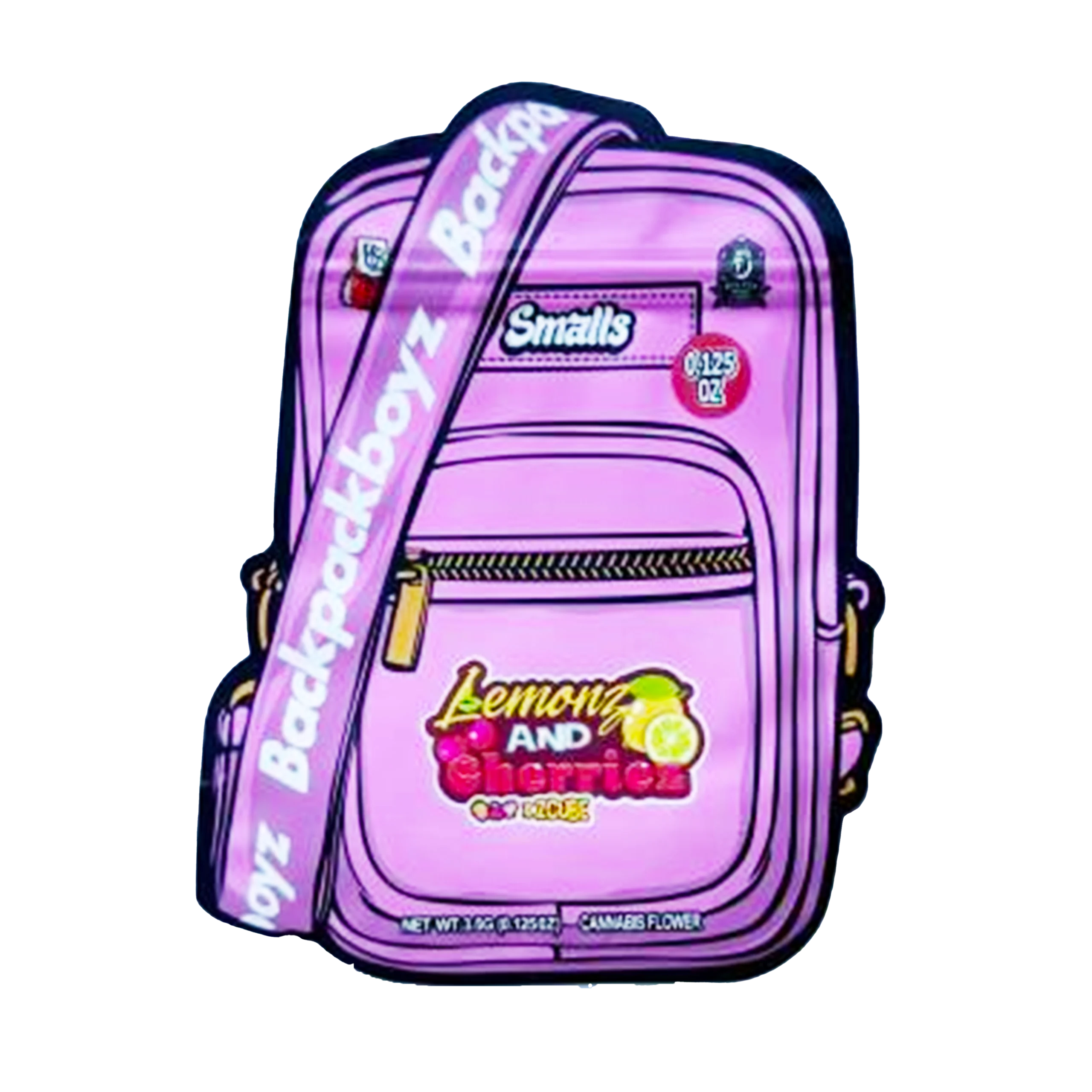 3.5g Shaped Mylar Bag – Premium Smell-Proof Flower Packaging – Backpack Boyz Lemonz and Cherries (50 Count) SMB-35G-044