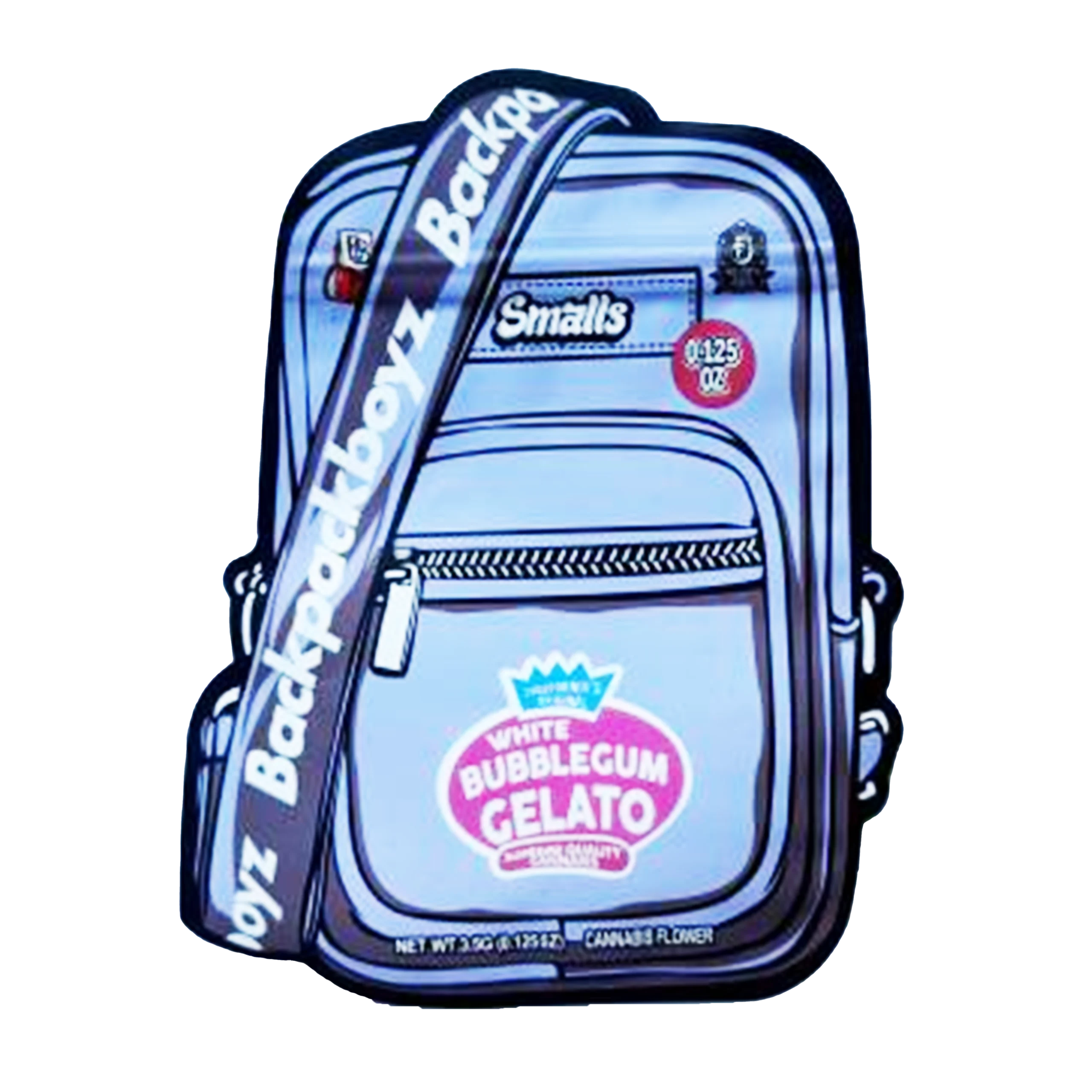 3.5g Shaped Mylar Bag – Premium Smell-Proof Flower Packaging – Backpack Boyz White Bubblegum Gelato (50 Count) SMB-35G-046