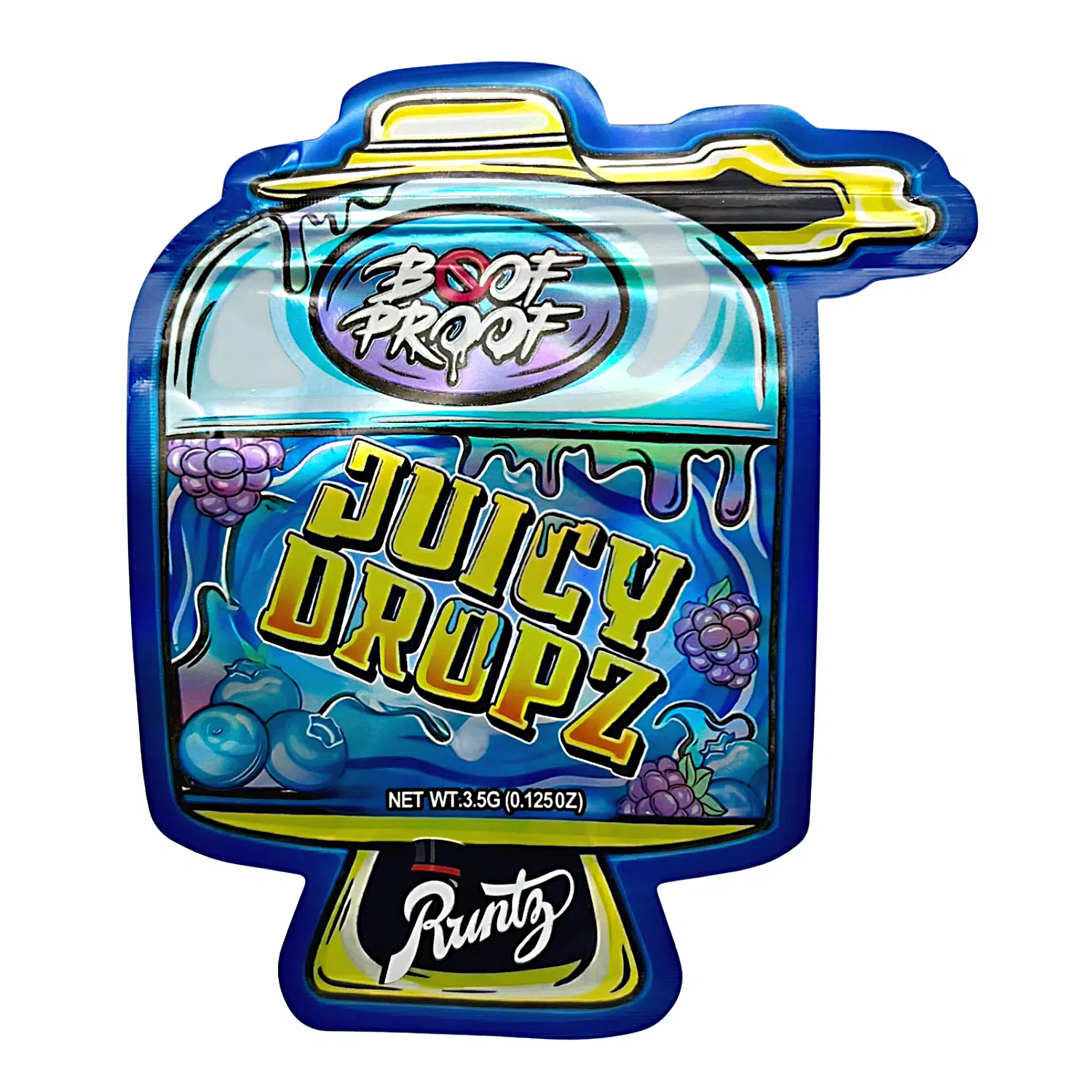 3.5g Shaped Mylar Bag – Premium Smell-Proof Flower Packaging – Boof Proof Juicy Dropz (50 Count) SMB-35G-057