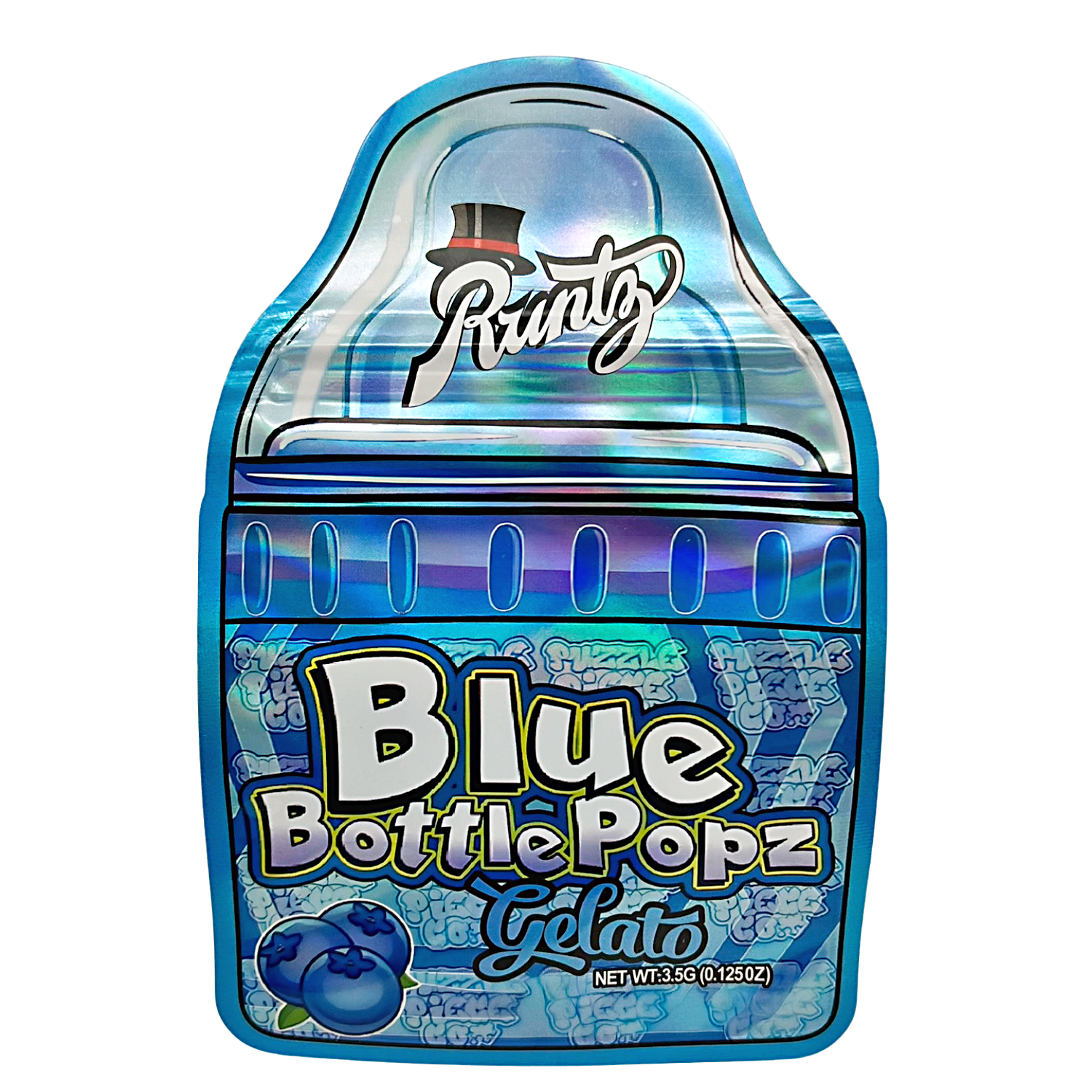 3.5g Shaped Mylar Bag – Premium Smell-Proof Flower Packaging – Runtz Blue Bottle Popz Gelato (50 Count) SMB-35G-058