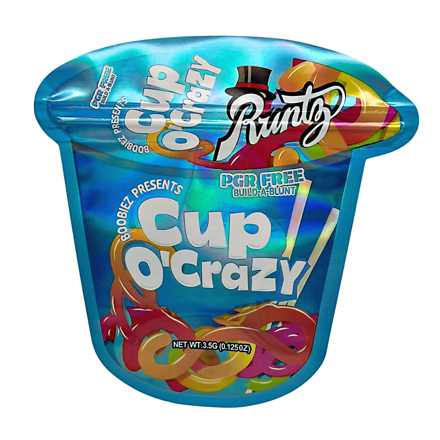 3.5g Shaped Mylar Bag – Premium Smell-Proof Flower Packaging – Runtz Cup O’Crazy Blue (50 Count) SMB-35G-63
