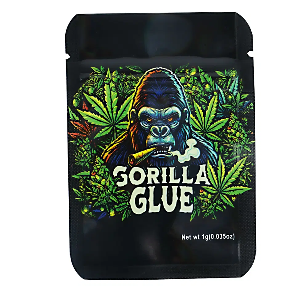 1 Gram Stock Mylar Bag – Premium Smell-Proof Flower Packaging – Gorilla Glue (100 Count) WSMB-1G-002