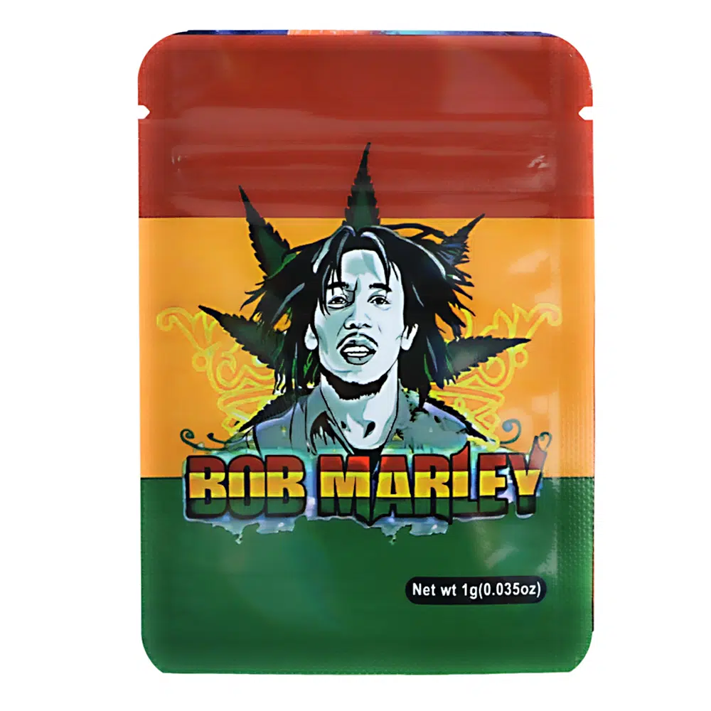 1 Gram Stock Mylar Bag – Premium Smell-Proof Flower Packaging – Bob Marley (100 Count) WSMB-1G-004