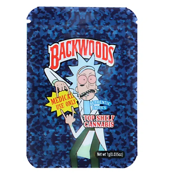 1 Gram Stock Mylar Bag – Premium Smell-Proof Flower Packaging - Backwoods Rick and Morty (100 Count) WSMB-1G-007