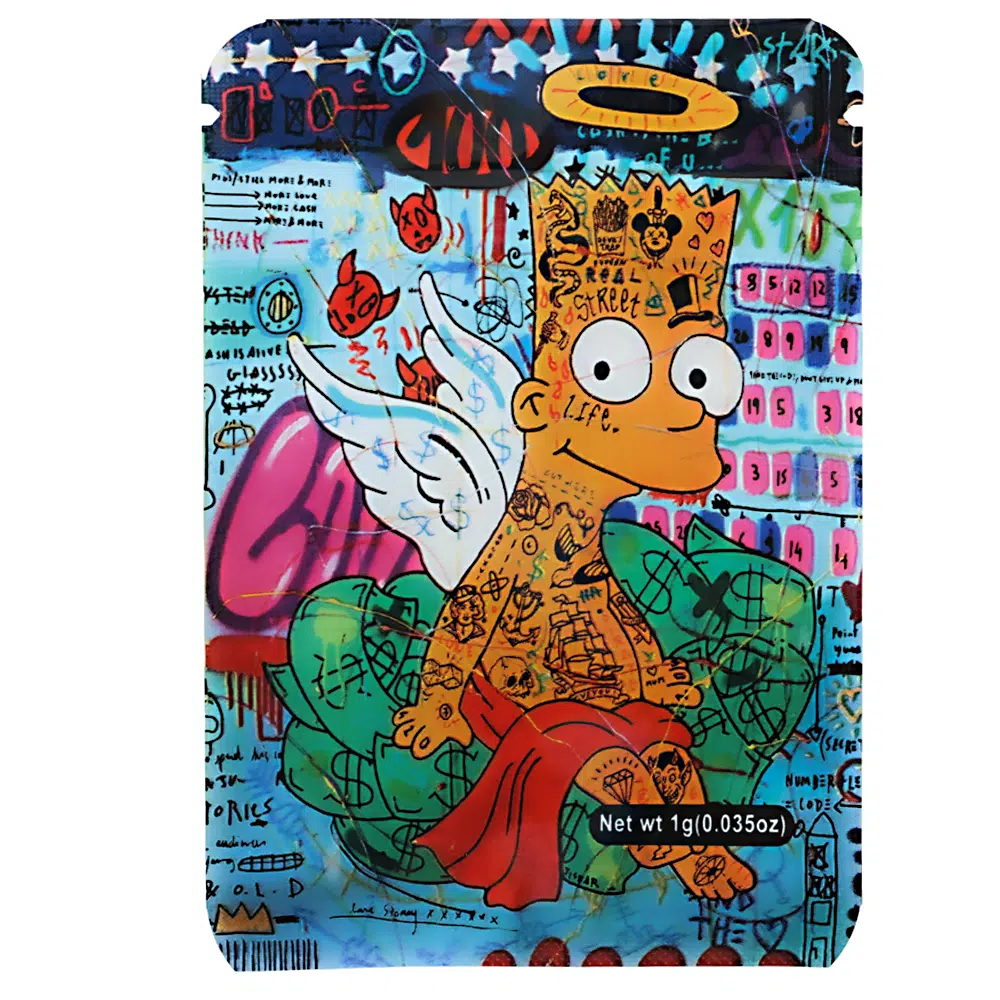 1 Gram Stock Mylar Bag – Premium Smell-Proof Flower Packaging – Runtz Bart Simpson (100 Count) WSMB-1G-012