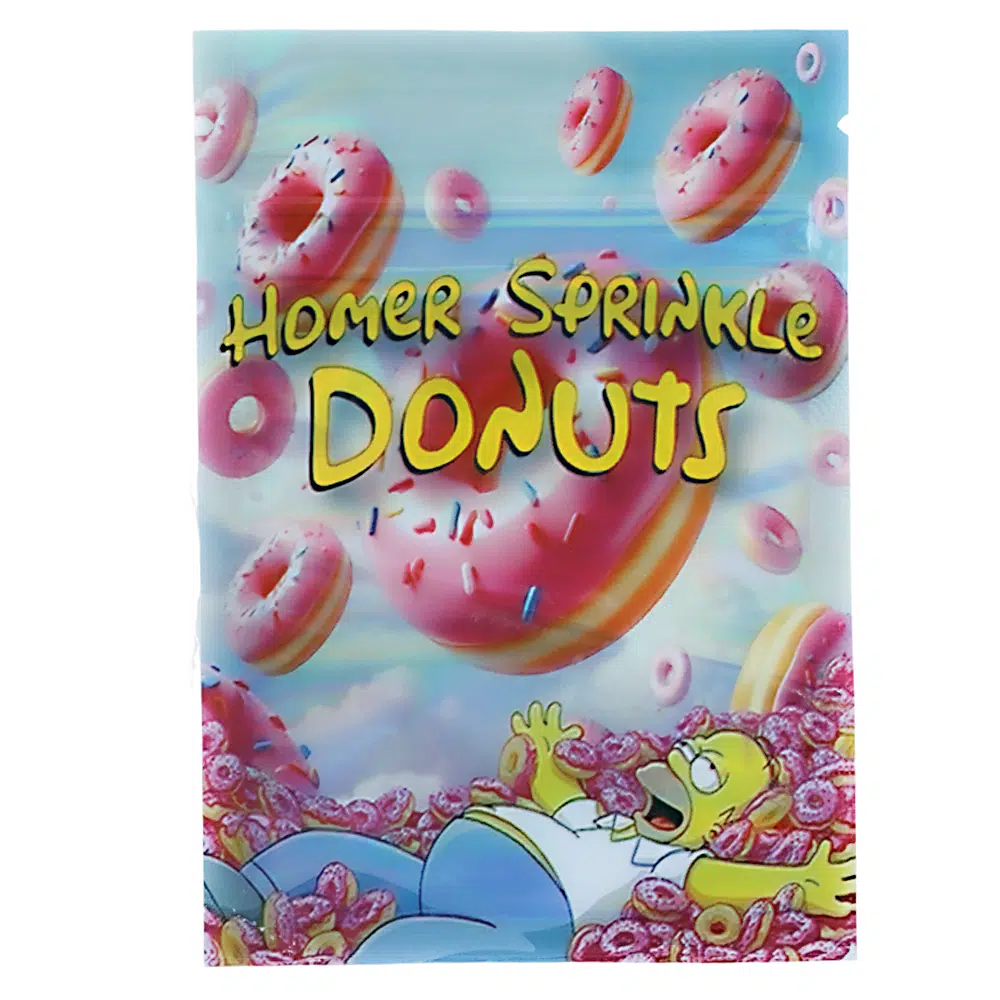 1 Gram Stock Mylar Bag – Premium Smell-Proof Flower Packaging – Homer Sprinkle Donuts (100 Count) WSMB-1G-030