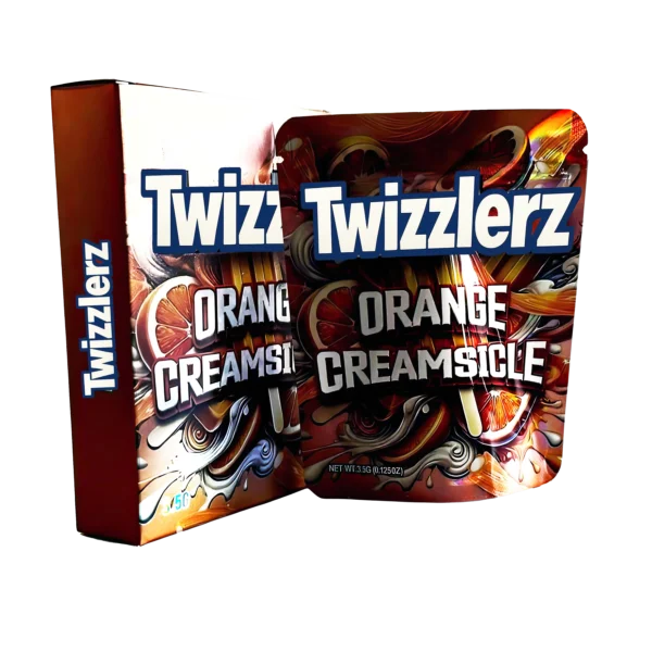 Bag-n-Box 3.5g Mylar Packaging Set – (25 Count Bags) + (25 Count) Display Boxes - Twizzlerz Orange Creamsicle BAGNBOX-002