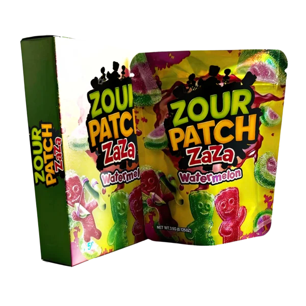 Bag-n-Box 3.5g Mylar Packaging Set – (25 Count Bags) + (25 Count) Display Boxes - Zour Patch Zaza Kids Watermelon BAGNBOX-004