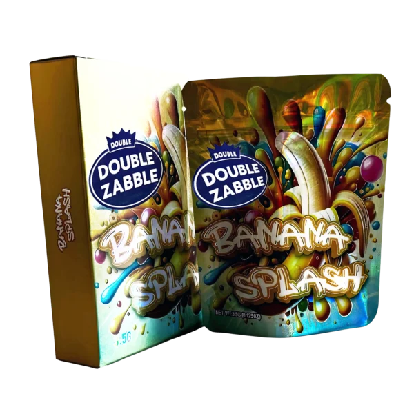 Bag-n-Box 3.5g Mylar Packaging Set – (25 Count Bags) + (25 Count) Display Boxes - Double Zabble Banana Splash BAGNBOX-047