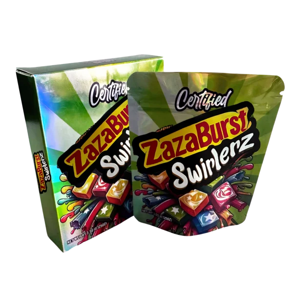 Bag-n-Box 3.5g Mylar Packaging Set – (25 Count Bags) + (25 Count) Display Boxes - Certified Zazaburst Swirlerz BAGNBOX-048