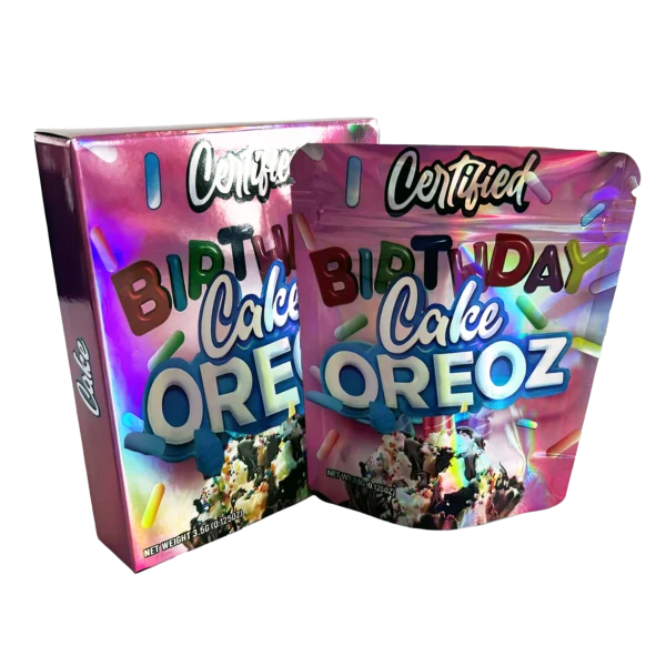 Bag-n-Box 3.5g Mylar Packaging Set – (25 Count Bags) + (25 Count) Display Boxes - Certified Birthday Cake Oreoz BAGNBOX-049