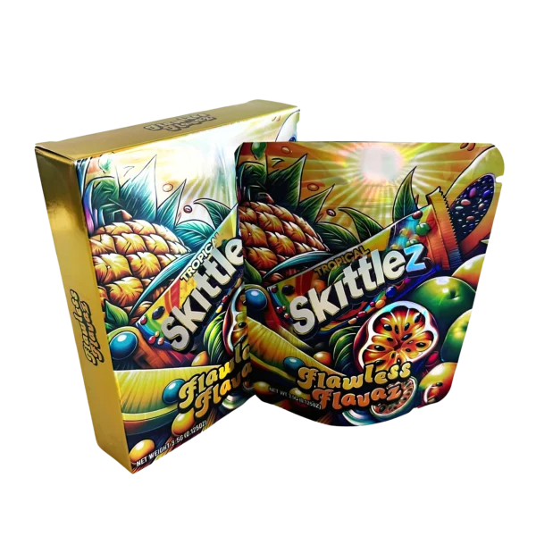 Bag-n-Box 3.5g Mylar Packaging Set – (25 Count Bags) + (25 Count) Display Boxes -  Tropical Skittlez Flawless Flavaz BAGNBOX-059
