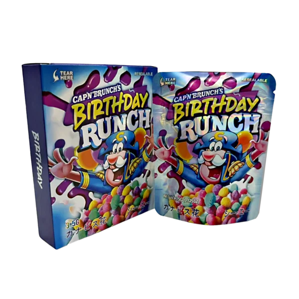 Bag-n-Box 3.5g Mylar Packaging Set – (25 Count Bags) + (25 Count) Display Boxes - Cap'n Brunch's Birthday Runch BAGNBOX-086