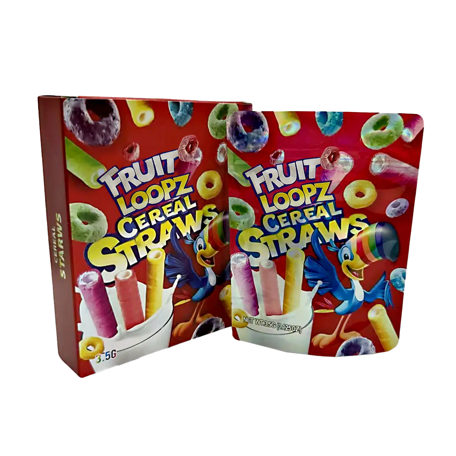 Bag-n-Box 3.5g Mylar Packaging Set – (25 Count Bags) + (25 Count) Display Boxes – Fruit Loopz Cereal Straws BAGNBOX-089