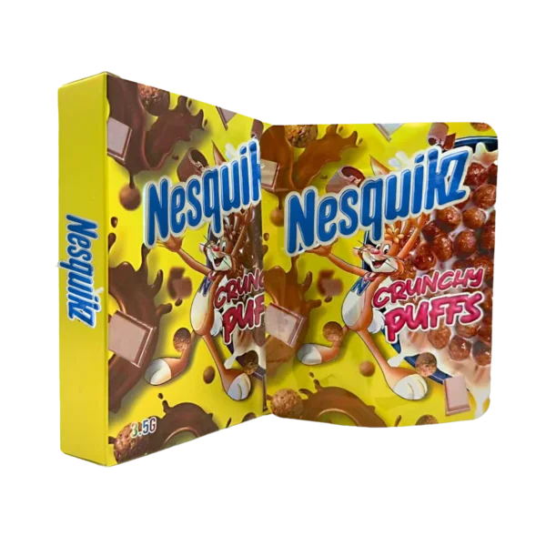 Bag-n-Box 3.5g Mylar Packaging Set – (25 Count Bags) + (25 Count) Display Boxes - Nesquikz Crunchy Puffs BAGNBOX-090