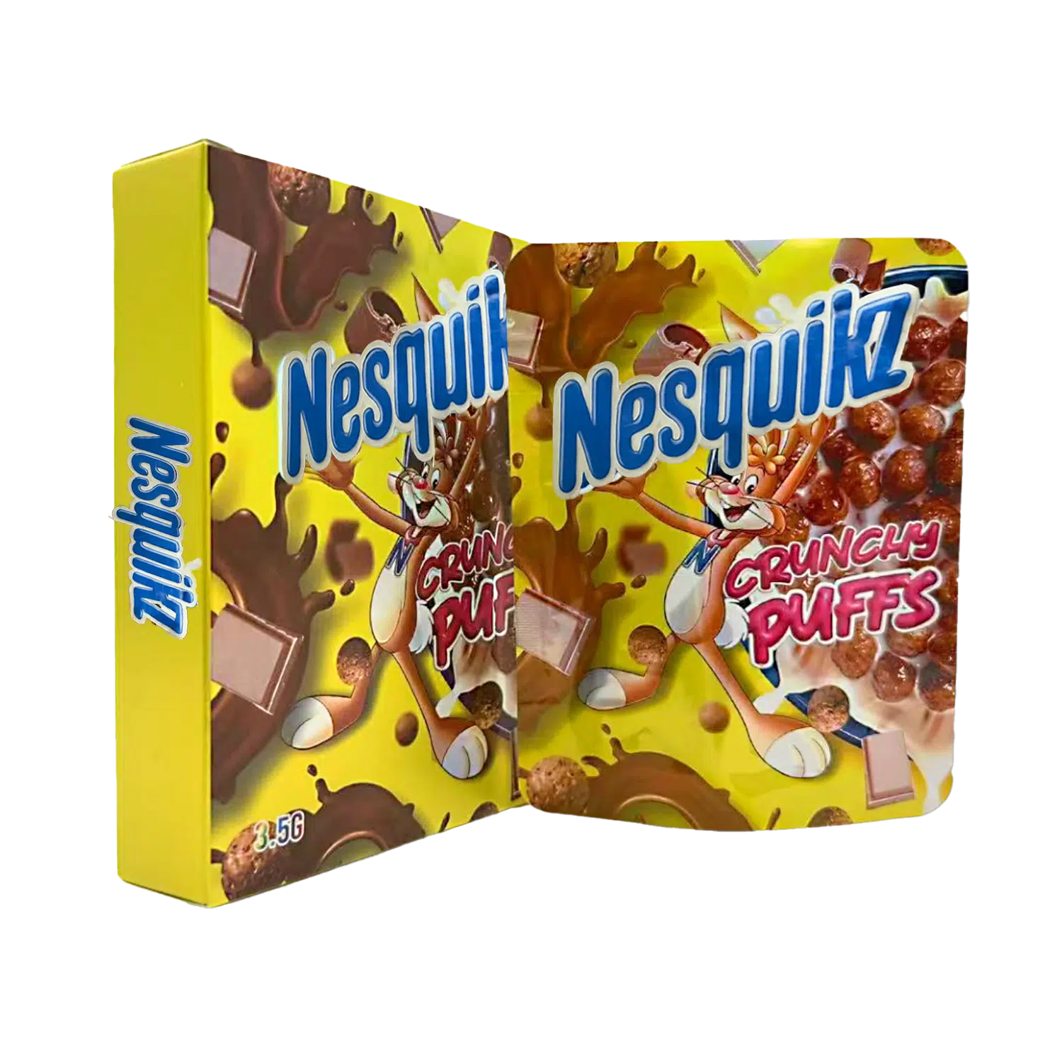 Bag-n-Box 3.5g Mylar Packaging Set – (25 Count Bags) + (25 Count) Display Boxes – Nesquikz Crunchy Puffs BAGNBOX-090